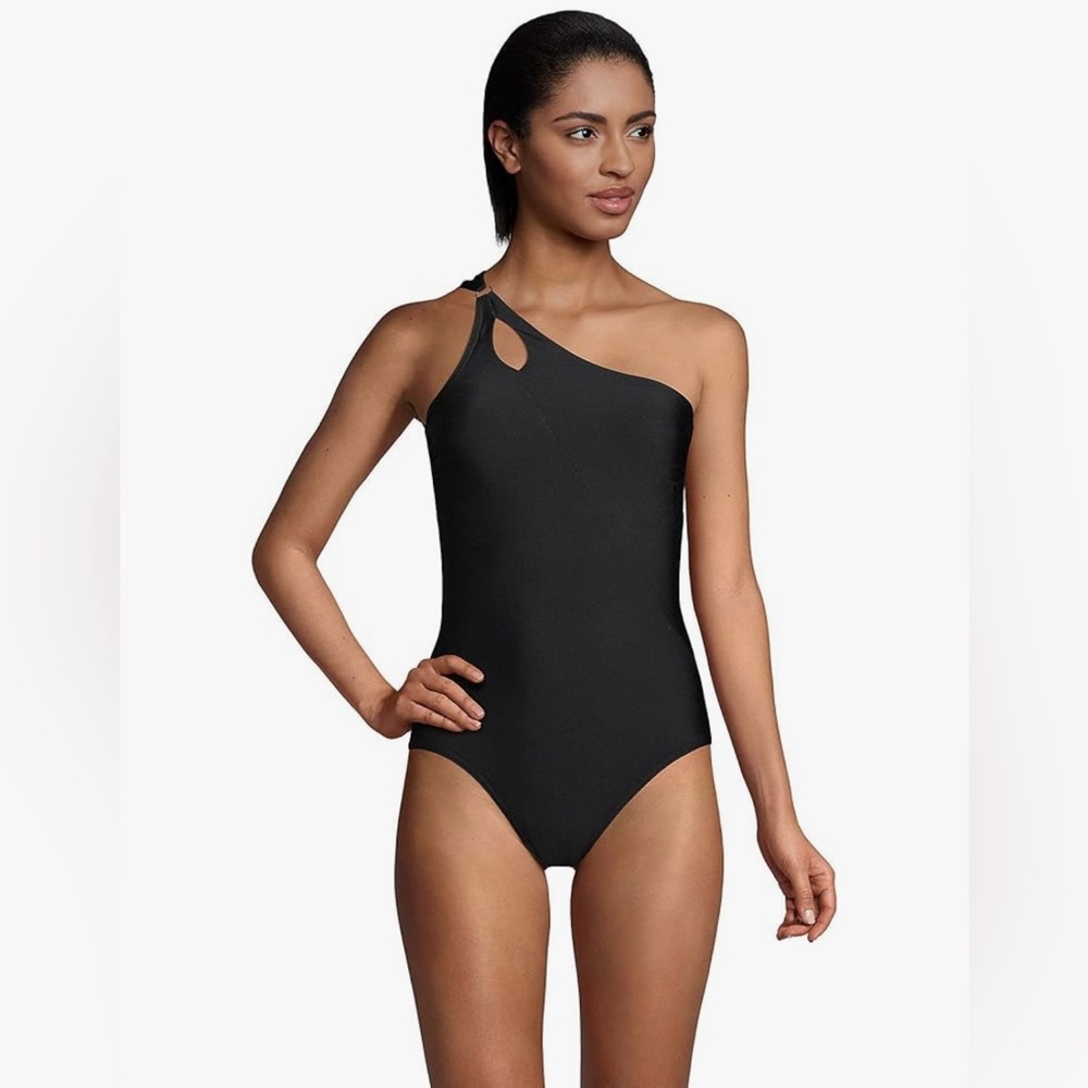 NWT Lands End Black One-Shoulder Swimsuit
